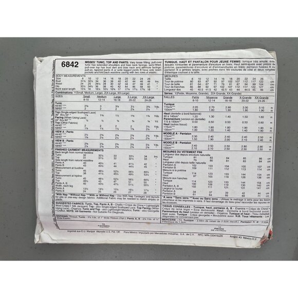 90s McCalls 6842Sewing Pattern Sizes Small-Large Misses Tunic Top & Pants UNCUT - Picture 3 of 7